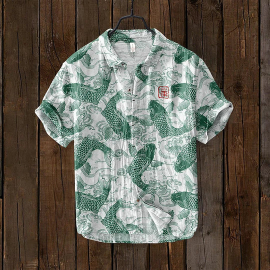 JUNO | FISH ART LINEN SHIRT