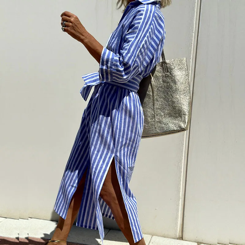 PERLIE | ELEGANT STRIPED SHIRT DRESS