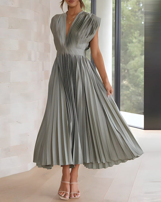 CELESTIA | ELEGANT PLEATED MIDI DRESS