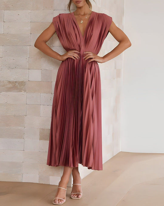 CELESTIA | ELEGANT PLEATED MIDI DRESS