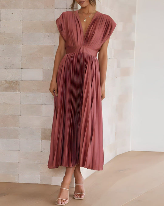 CELESTIA | ELEGANT PLEATED MIDI DRESS