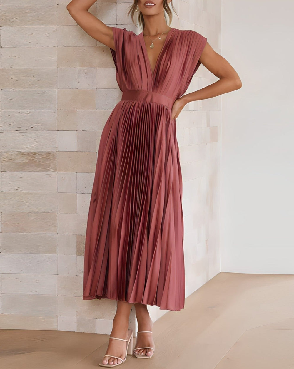 CELESTIA | ELEGANT PLEATED MIDI DRESS