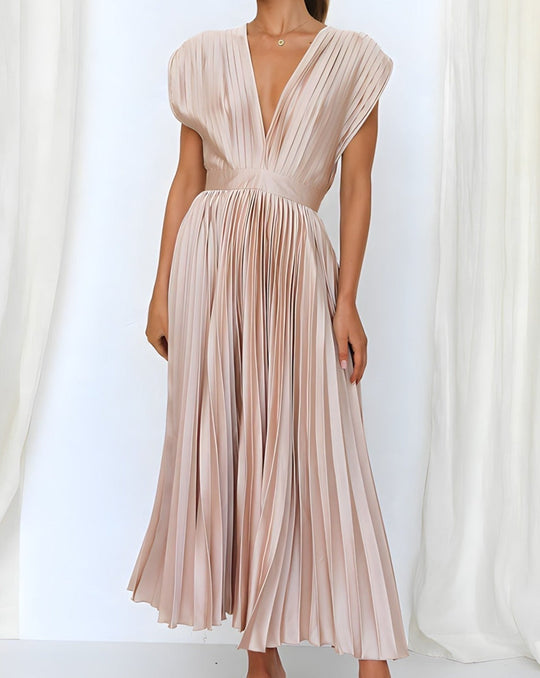 CELESTIA | ELEGANT PLEATED MIDI DRESS