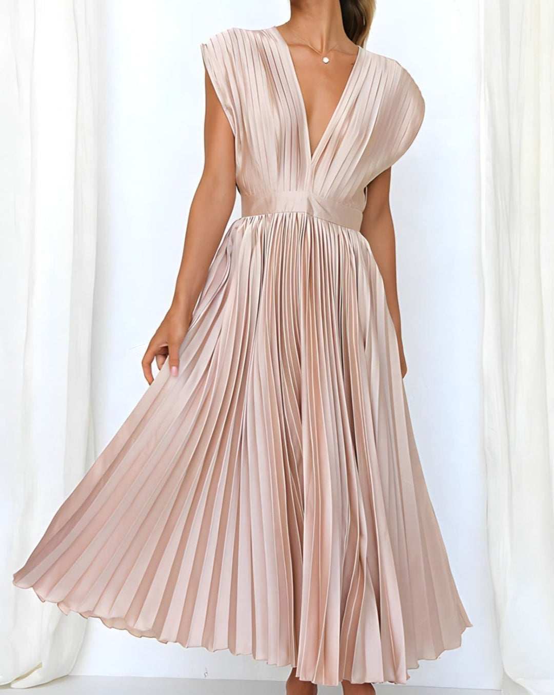 CELESTIA | ELEGANT PLEATED MIDI DRESS