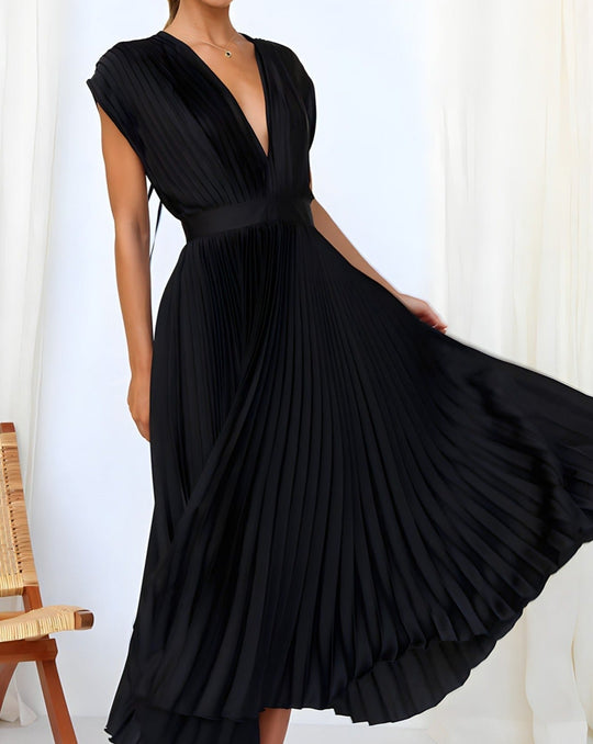 CELESTIA | ELEGANT PLEATED MIDI DRESS