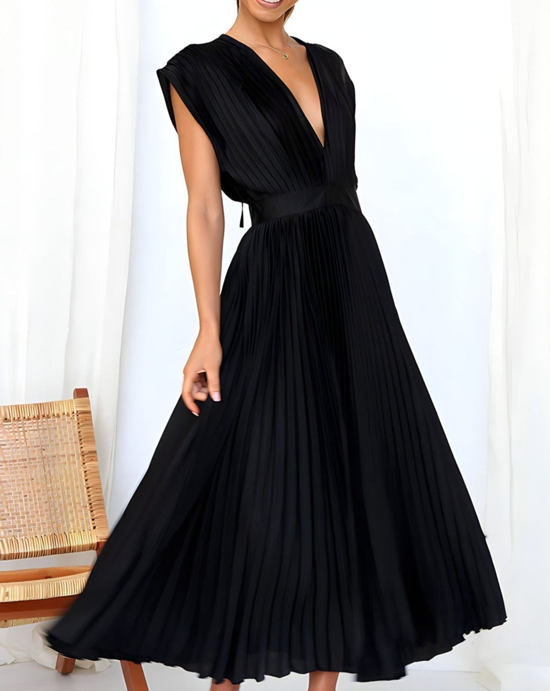 CELESTIA | ELEGANT PLEATED MIDI DRESS