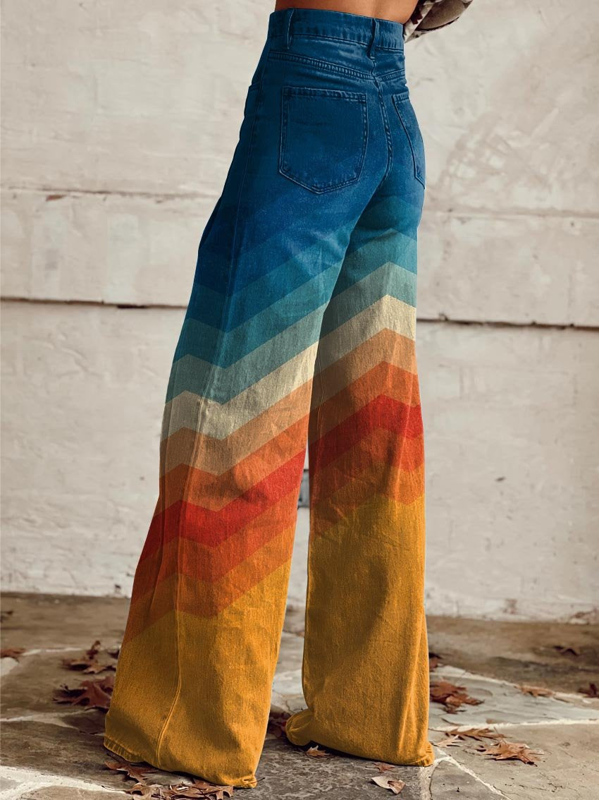 URSULA | ORANGE AND BLUE STRIPES WIDE LEG PANTS